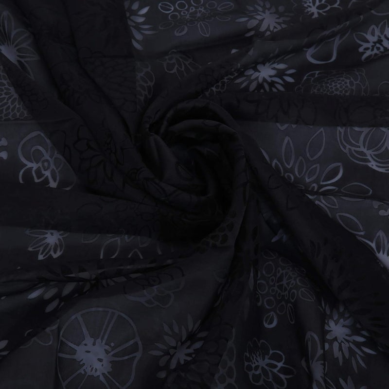 LINENWALAS LINENWALAS Floral Net Semi Transparent Window Curtains, Sheer Back Loops Curtains 5 Feet Long Set of 2, Net Fabric Curtains for Living Room, Bedroom, Kitchen (5 Feet, Black Floral) - Image 3