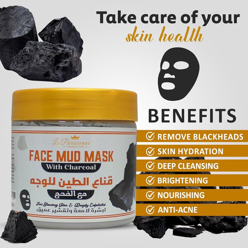 ECOLYTE+ La Parisienne Face Mud Mask with Charcoal - Spa Quality Exfoliating Treatment for Glowing Skin (500g) - Image 3