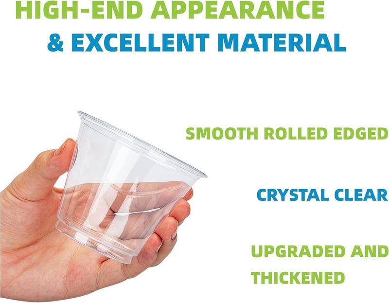 TashiBox 300 Pack 9 oz Clear Plastic Cups, Non Reusable Tumblers Crystal Clear PET Cups - Image 3