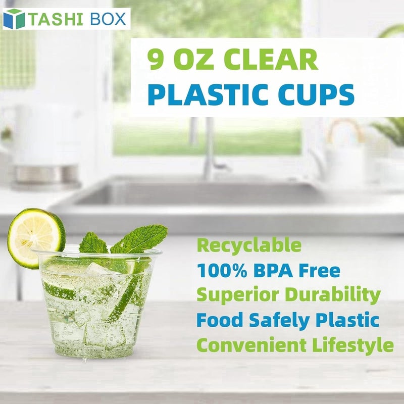 TashiBox 300 Pack 9 oz Clear Plastic Cups, Non Reusable Tumblers Crystal Clear PET Cups - Image 2