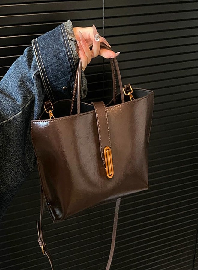 Caistre Tote Bag Soft Top Handle Handbag for Women Vegan Leather Shoulder Purse Vintage Handbag Crossbody Bag for Work Travel - Image 4