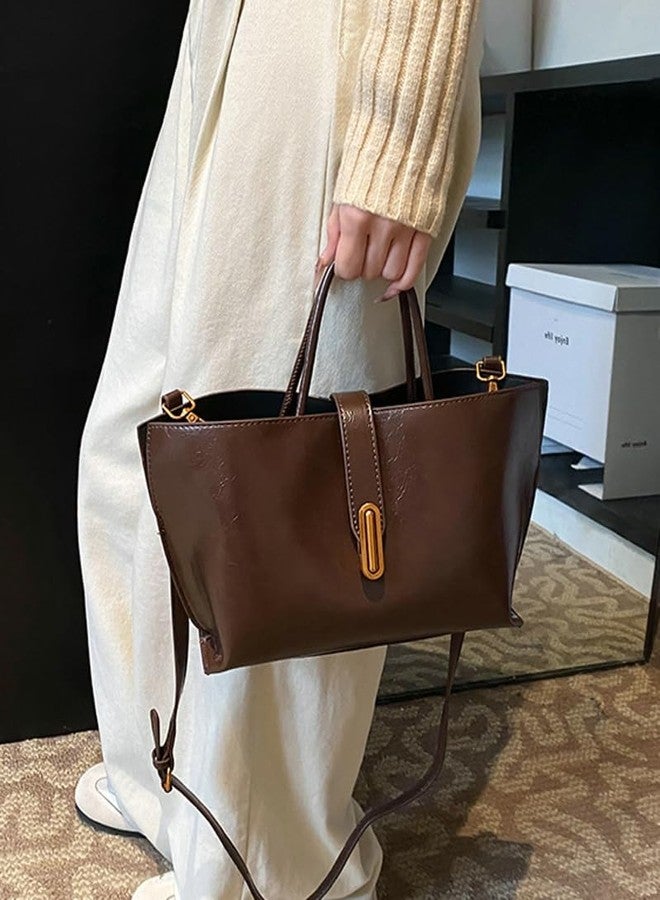 Caistre Tote Bag Soft Top Handle Handbag for Women Vegan Leather Shoulder Purse Vintage Handbag Crossbody Bag for Work Travel - Image 5