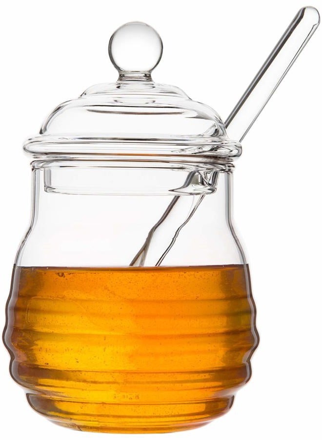Mkono Glass Honey Jar with Dipper Transparent Honey Pot 265 ml, 9 Ounces - Image 1