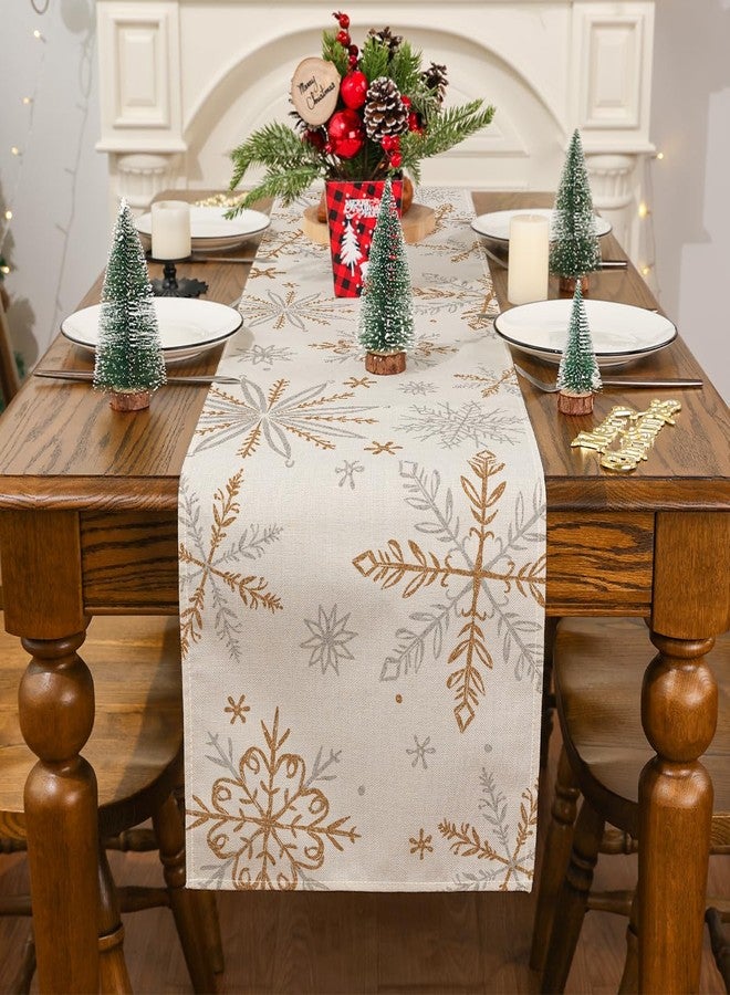 Siilues Christmas Table Runner, Snowflake Decorations Winter Runner for Table Seasonal Chriatmas Holiday Decor for Indoor Outdoor Dining Table Decorations 13x48 Inch - Image 2