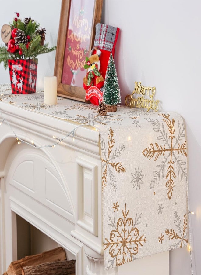 Siilues Christmas Table Runner, Snowflake Decorations Winter Runner for Table Seasonal Chriatmas Holiday Decor for Indoor Outdoor Dining Table Decorations 13x48 Inch - Image 3