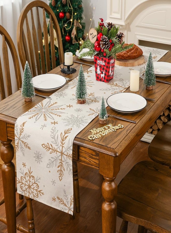 Siilues Christmas Table Runner, Snowflake Decorations Winter Runner for Table Seasonal Chriatmas Holiday Decor for Indoor Outdoor Dining Table Decorations 13x48 Inch - Image 4