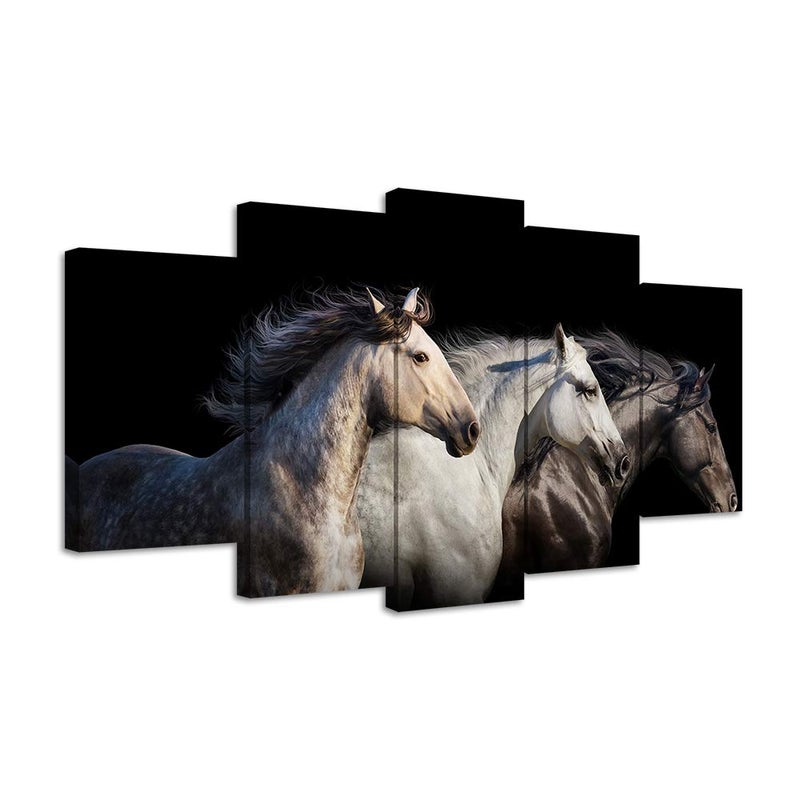LevvArts Large 5 Piece Wall Art Running Horse Canvas Wall Art Wild Animal Picture Print on Canvas Modern Home Office Living Room Decoration Framed Ready to Hang