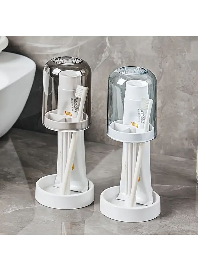 Transparent Blue Plastic Toothbrush And Toothpaste Holder Set With Drainage Floor Mount - Image 1