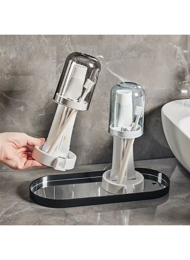 Transparent Blue Plastic Toothbrush And Toothpaste Holder Set With Drainage Floor Mount - Image 2