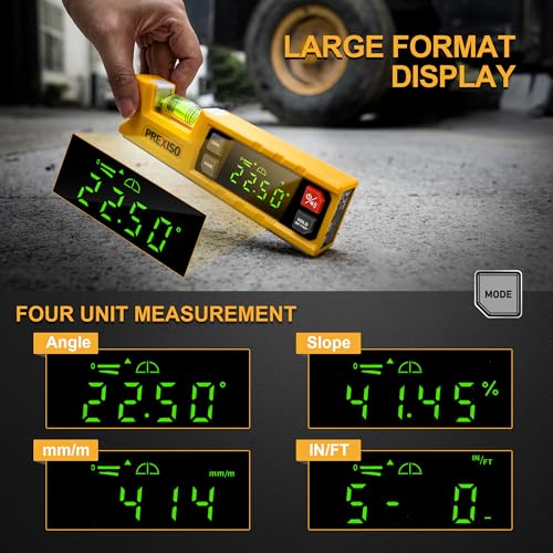 PREXISO Digital Level & Digital Protractor, 7 inch Angle Finder 0-90° & 0-180° Range, Electronic Bubble Inclinometer with Magnetic V-Groove & Audio Indicator for Woodwork, Saw & Home Drainage Leveling - Image 5