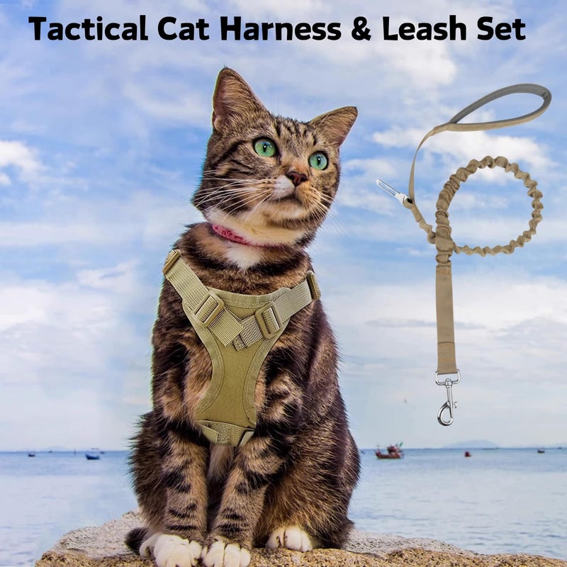 SEZDEKI Tactical Cat Harness and Leash Set for Walking Escape Proof Adjustable Large Cat Vest Harness with Patches Soft Mesh Padding Rubber Handle Easy to Control (Khaki Harness & Leash) - Image 5