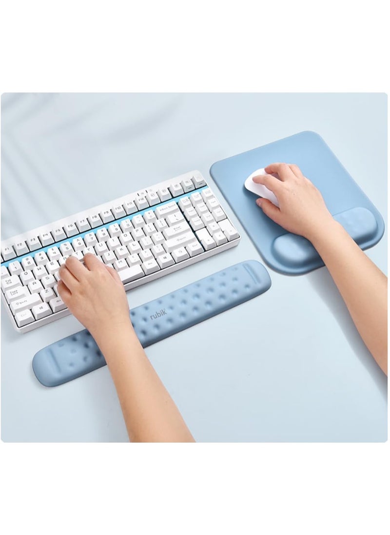 Rubik Wrist Support Mousepad with Keyboard Rest Pad, Large Memory Foam Ergonomic Mouse Pad with Non-Slip PU Base for Computer Laptop Gaming Office & Home Typing Pain Relief (Sky Blue)  - Image 1