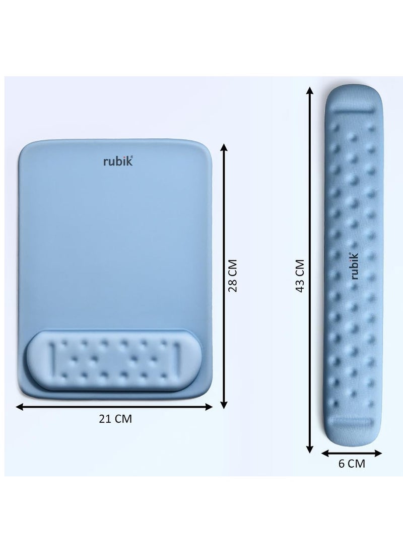 Rubik Wrist Support Mousepad with Keyboard Rest Pad, Large Memory Foam Ergonomic Mouse Pad with Non-Slip PU Base for Computer Laptop Gaming Office & Home Typing Pain Relief (Sky Blue)  - Image 4