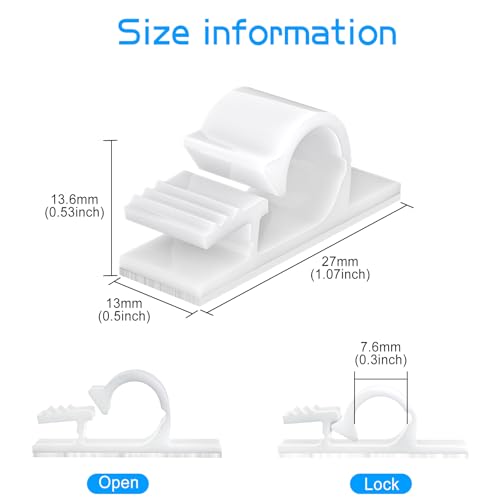 XHF 100pcs Adhesive Cable Wire Clips white, Outdoor Cable Management Wire Organizer Cord Holder for Under Desk, Car, Wall, TV PC Ethernet Cable - Image 2