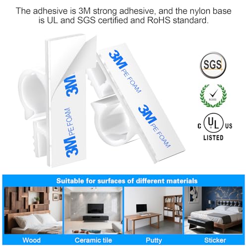 XHF 100pcs Adhesive Cable Wire Clips white, Outdoor Cable Management Wire Organizer Cord Holder for Under Desk, Car, Wall, TV PC Ethernet Cable - Image 4