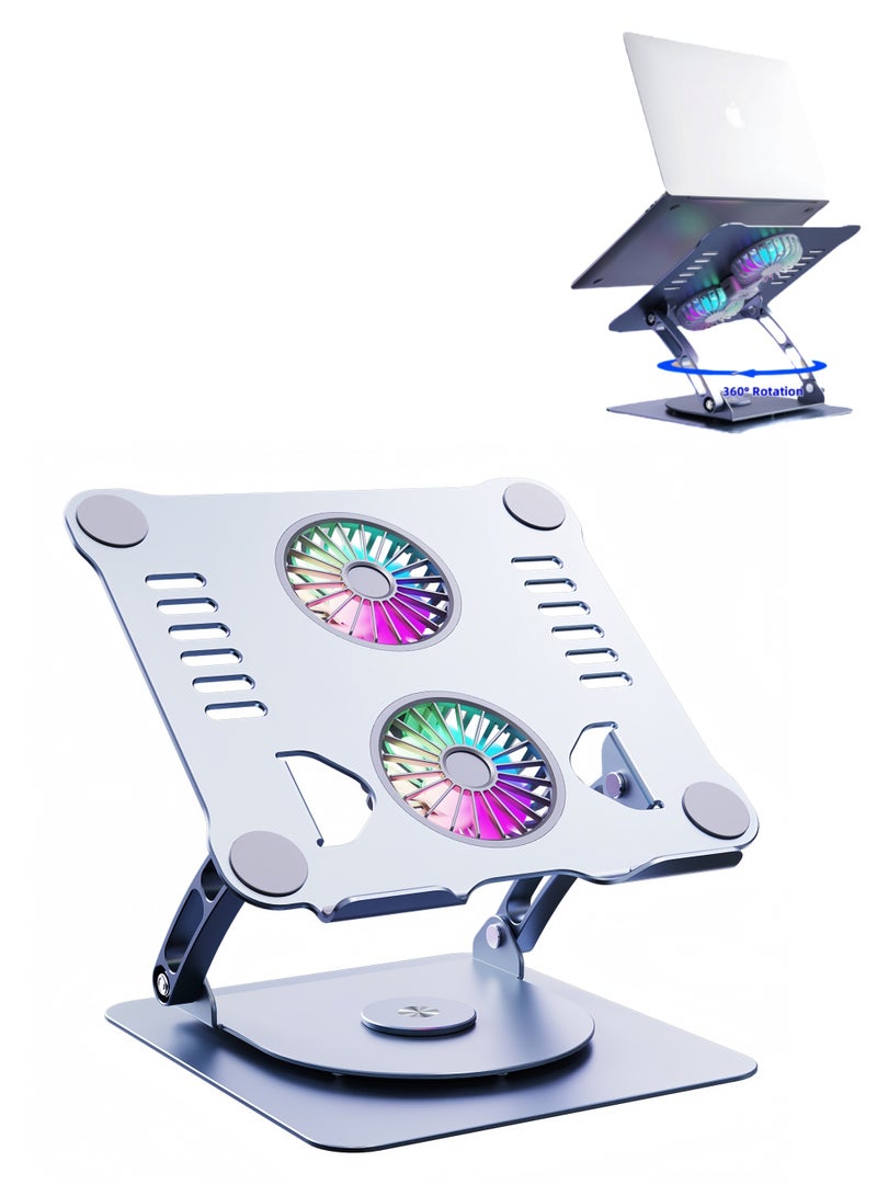 Premium Aluminum Alloy Cooling Stand, Adjustable 360° Rotating Laptop Stand + with Dual Fan Cooling and RGB Lighting - Foldable Portable Stand - Height Adjustable Laptop Stand +, Compatible with 9-15.9 Inch Laptops, Essential for Work and Play (Starry Gray) - Image 1
