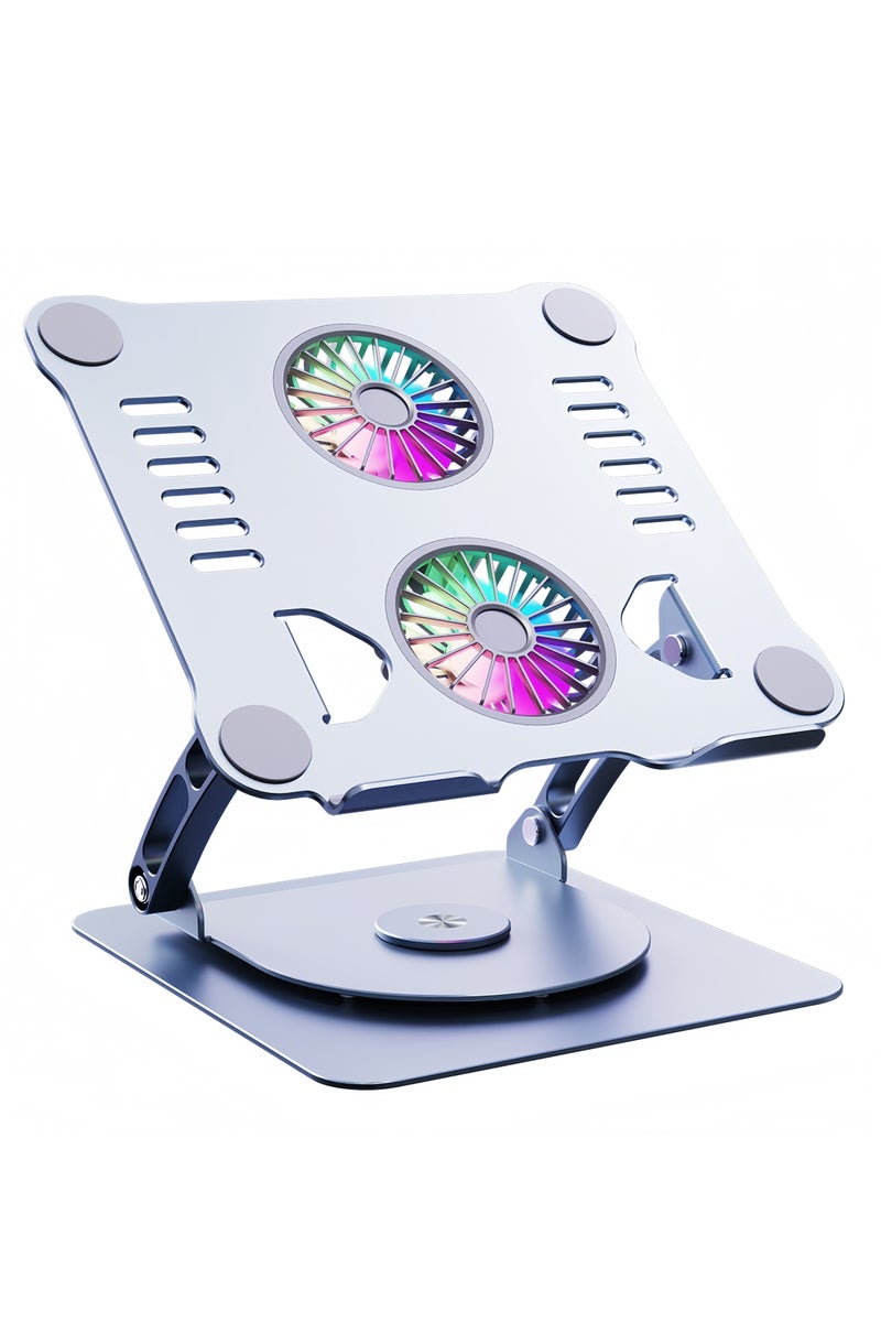 Premium Aluminum Alloy Cooling Stand, Adjustable 360° Rotating Laptop Stand + with Dual Fan Cooling and RGB Lighting - Foldable Portable Stand - Height Adjustable Laptop Stand +, Compatible with 9-15.9 Inch Laptops, Essential for Work and Play (Starry Gray) - Image 2