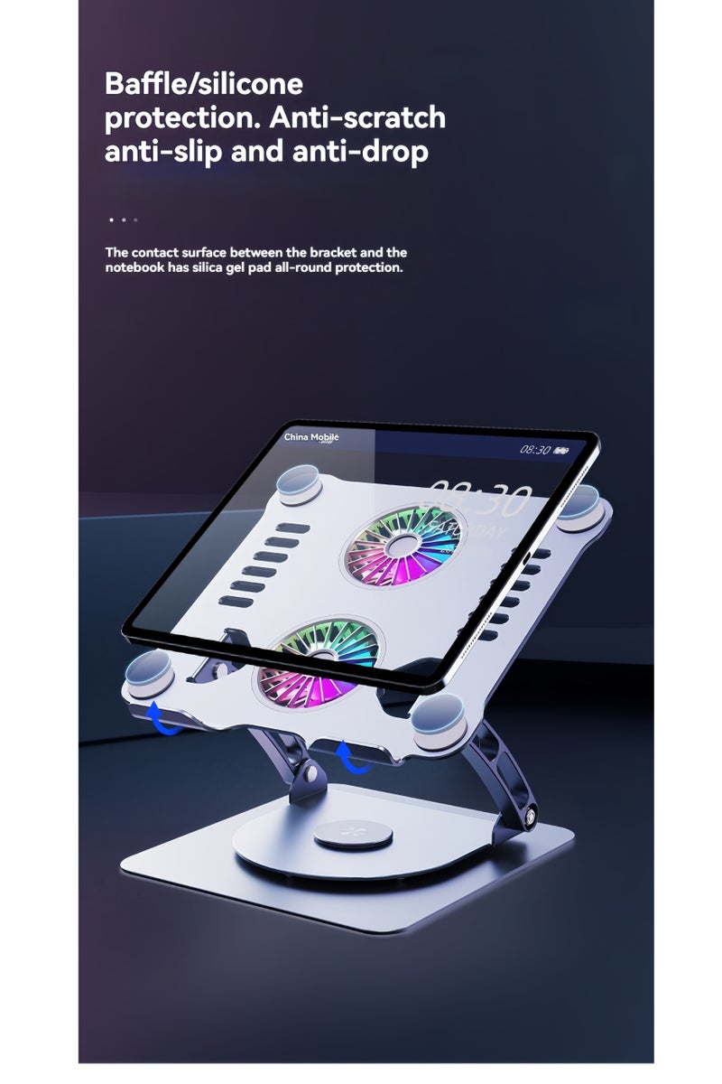 Premium Aluminum Alloy Cooling Stand, Adjustable 360° Rotating Laptop Stand + with Dual Fan Cooling and RGB Lighting - Foldable Portable Stand - Height Adjustable Laptop Stand +, Compatible with 9-15.9 Inch Laptops, Essential for Work and Play (Starry Gray) - Image 5