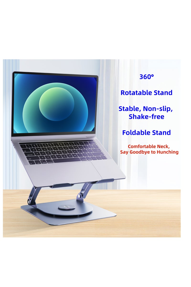 Premium Aluminum Alloy Cooling Stand, Adjustable 360° Rotating Laptop Stand + with Dual Fan Cooling and RGB Lighting - Foldable Portable Stand - Height Adjustable Laptop Stand +, Compatible with 9-15.9 Inch Laptops, Essential for Work and Play (Starry Gray) - Image 4