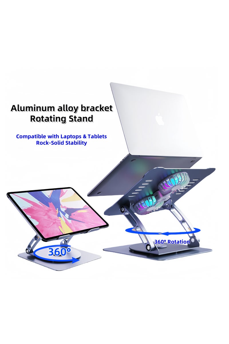 Premium Aluminum Alloy Cooling Stand, Adjustable 360° Rotating Laptop Stand + with Dual Fan Cooling and RGB Lighting - Foldable Portable Stand - Height Adjustable Laptop Stand +, Compatible with 9-15.9 Inch Laptops, Essential for Work and Play (Starry Gray) - Image 3