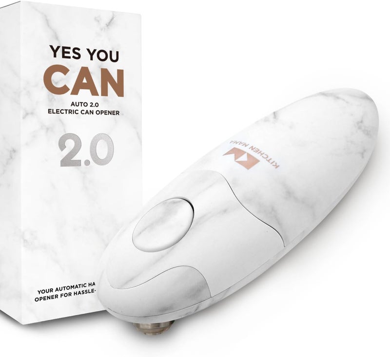 Kitchen Mama Auto 2.0 Electric Can Opener: Blade Opens Almost Any Can Pop or Soda Can - Automatic, Hands Free, Safe, Smooth Edge, Lid Remover, Battery Operated, Cordless, YES YOU CAN (Marble White) - Image 1