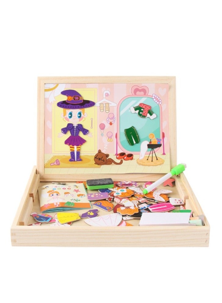 Magnetic Drawing Board, Girls Dress up themed toys, Wooden Puzzles Games Toys for Kids Drawing Learning - Image 1