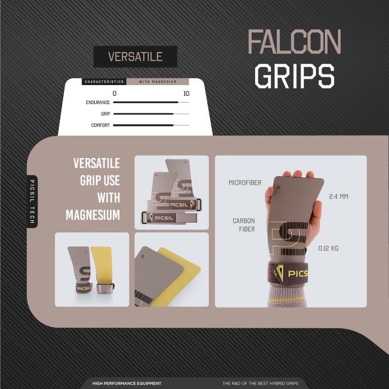 PICSIL Falcon Grips + Wrist Pads + Bag, Carbon Fibre Material, Use with Magnesium, Grip on All Surfaces and Bar Types, Designed for All Athletes, Taupe G - Image 4