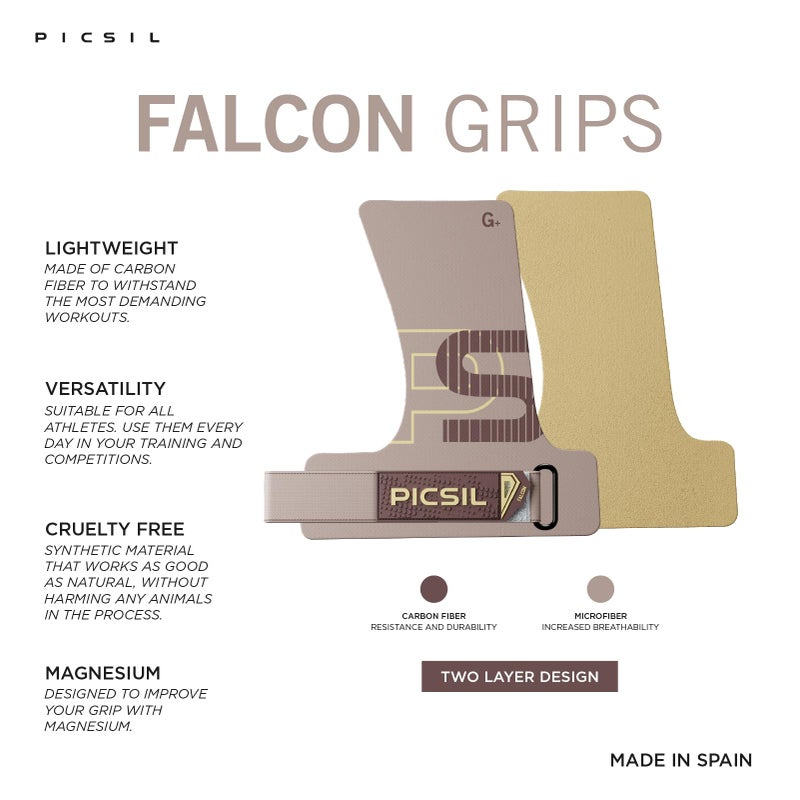 PICSIL Falcon Grips + Wrist Pads + Bag, Carbon Fibre Material, Use with Magnesium, Grip on All Surfaces and Bar Types, Designed for All Athletes, Taupe G - Image 2