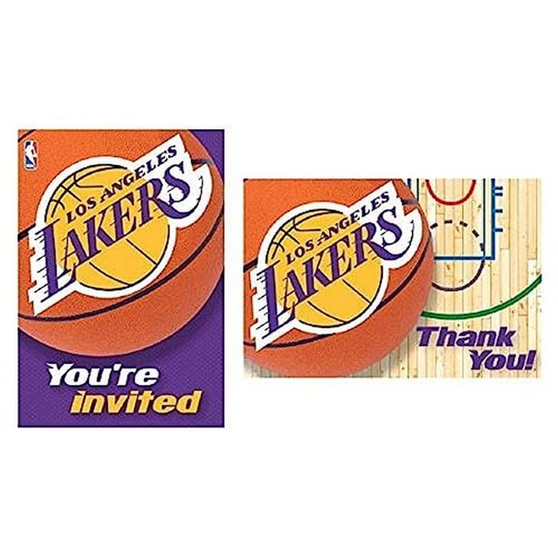 Amscan LA Lakers NBA Invitation Thank You Cards 388 x 563 Premium Multicolor Cardstock Eyecatching Designs Perfect For Game Day Celebrations Themed Parties Pack Of 16