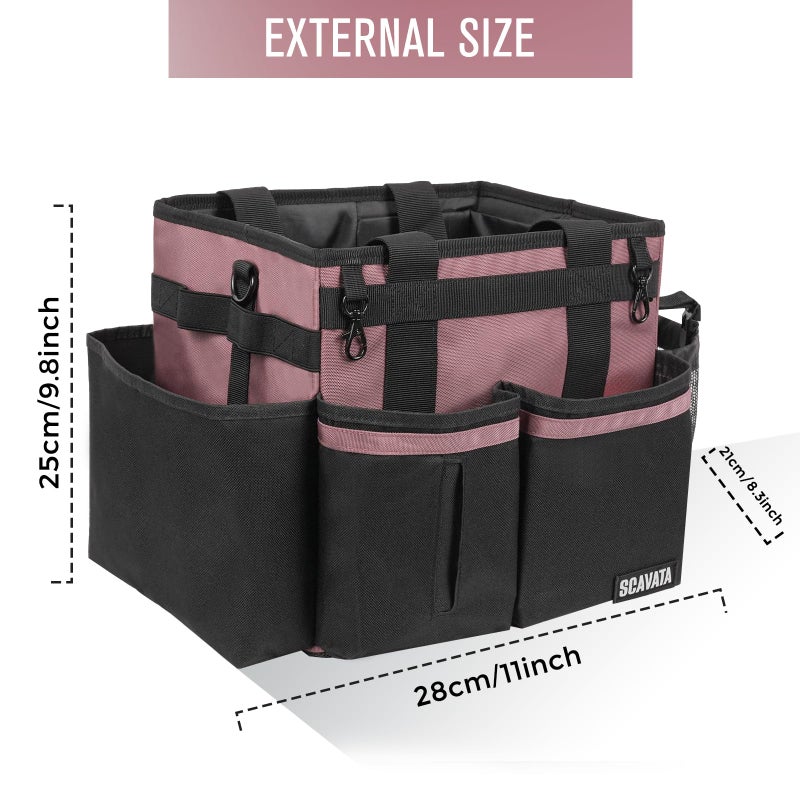 SCAVATA Compact Wearable Cleaning Caddy, Small Cleaning Caddy Supplies Organizer with Handle & Shoulder Straps for Housekeepers, Under Sink & Car Cleaning Tool Organizers Bag (LotusPink) - Image 5