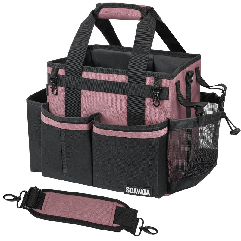 SCAVATA Compact Wearable Cleaning Caddy, Small Cleaning Caddy Supplies Organizer with Handle & Shoulder Straps for Housekeepers, Under Sink & Car Cleaning Tool Organizers Bag (LotusPink) - Image 1