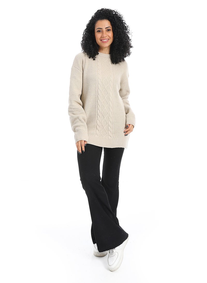 سيزار بلوفر صوف حريمي سادة مزود بتصميمات متعددة - Image 1