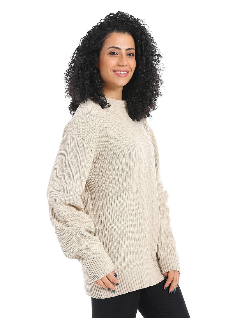 سيزار بلوفر صوف حريمي سادة مزود بتصميمات متعددة - Image 3