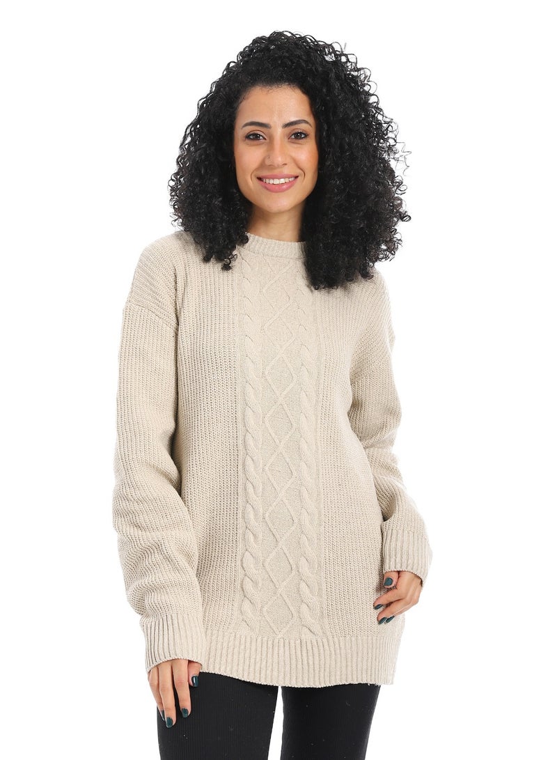 سيزار بلوفر صوف حريمي سادة مزود بتصميمات متعددة - Image 2