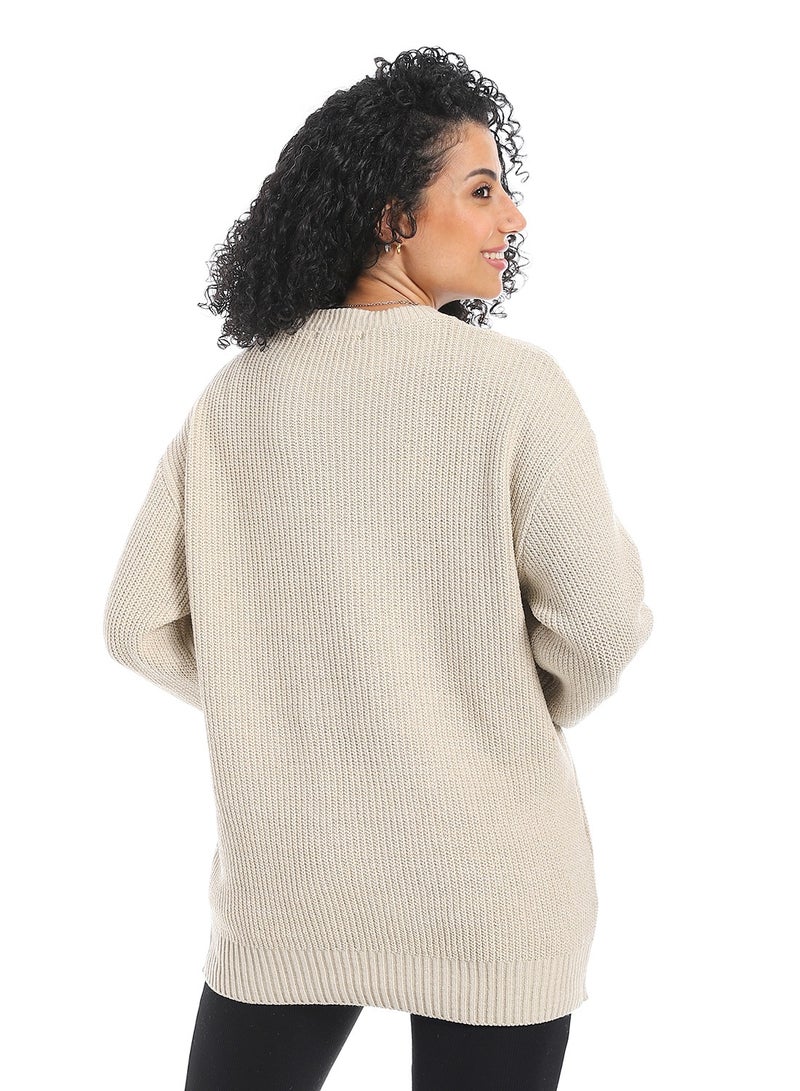 سيزار بلوفر صوف حريمي سادة مزود بتصميمات متعددة - Image 4