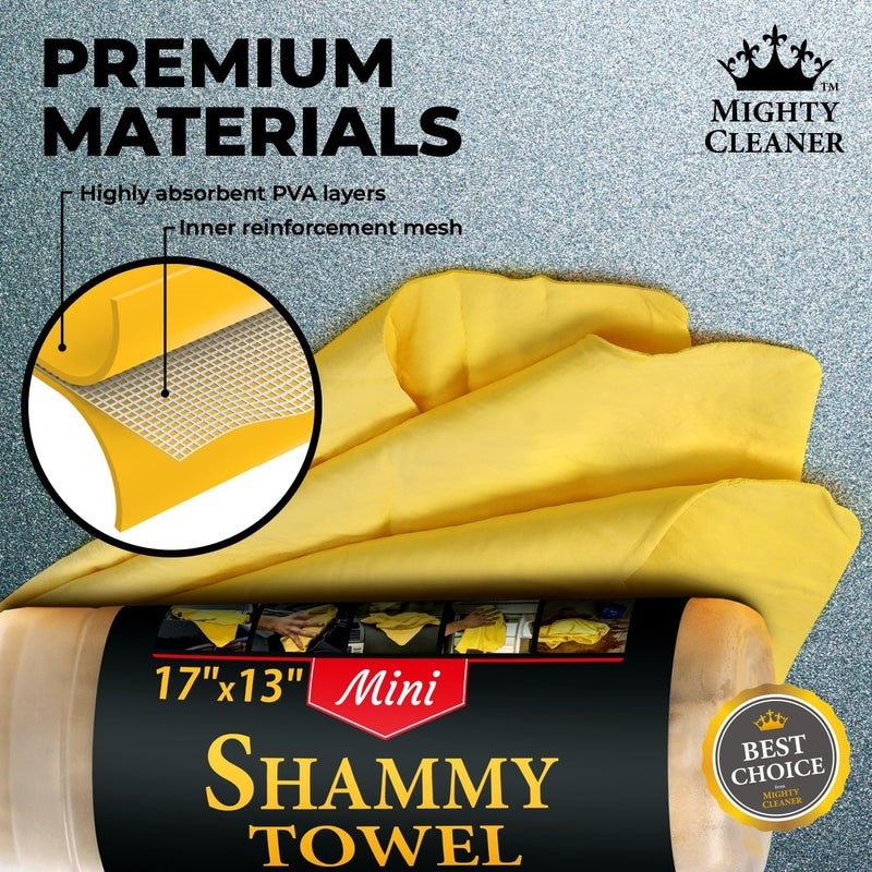 Mighty Cleaner Premium 2pk Mini +1 Free Shammy Cloth for Car Drying - 17”x13” - Super Absorbent Chamois Towel for Car - Scratch-Free, Reusable & Soft Cleaning Towel - Image 4