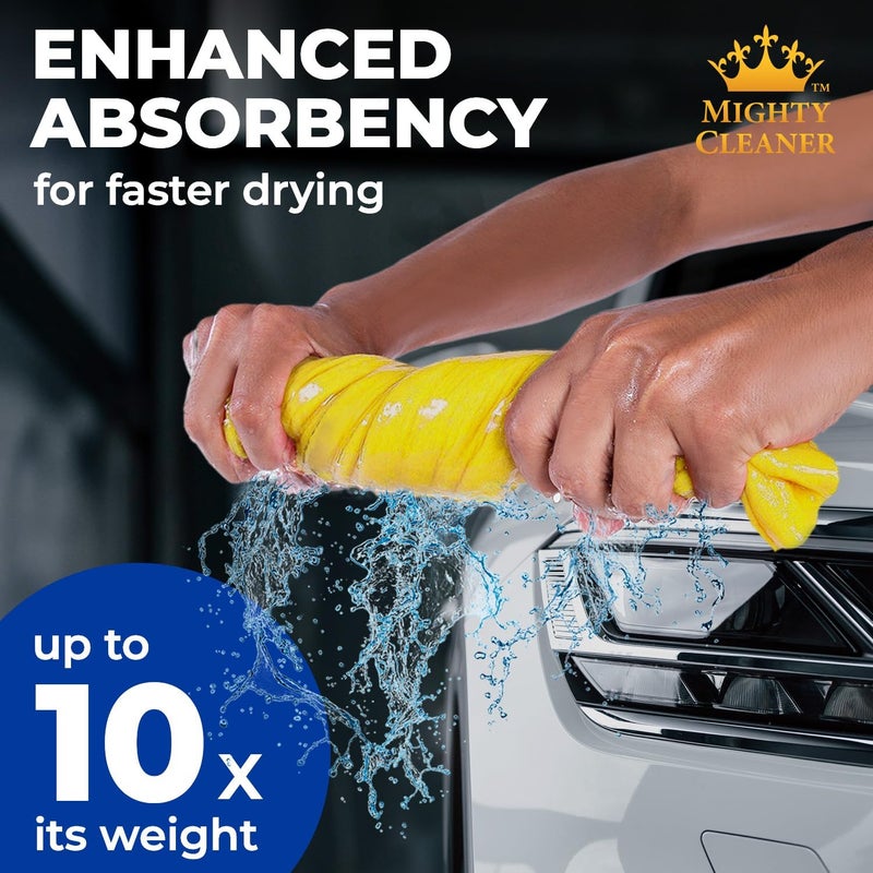 Mighty Cleaner Premium 2pk Mini +1 Free Shammy Cloth for Car Drying - 17”x13” - Super Absorbent Chamois Towel for Car - Scratch-Free, Reusable & Soft Cleaning Towel - Image 2