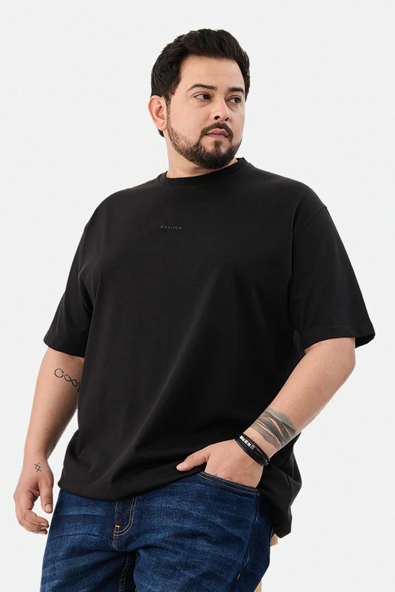 Black Solid Half Sleeve Oversized Plus Size T-Shirt