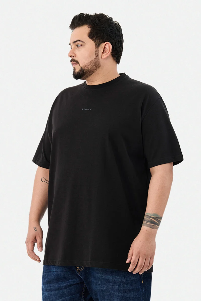 SNITCH Black Black Solid Half Sleeve Oversized Plus Size T-Shirt for Men | Best Price UAE
