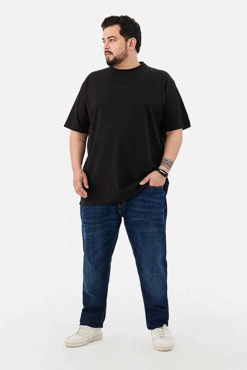 SNITCH Black Black Solid Half Sleeve Oversized Plus Size T-Shirt for Men | Best Price UAE