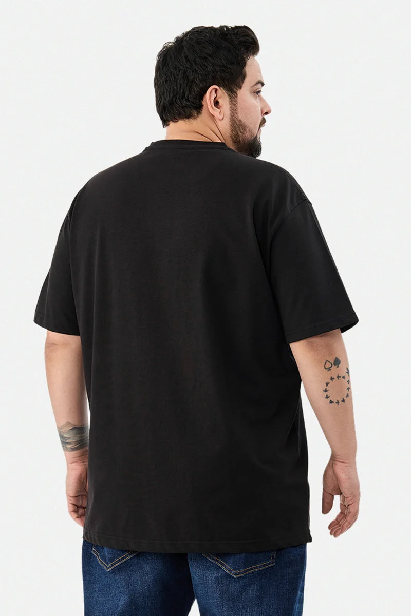 SNITCH Black Black Solid Half Sleeve Oversized Plus Size T-Shirt for Men | Best Price UAE
