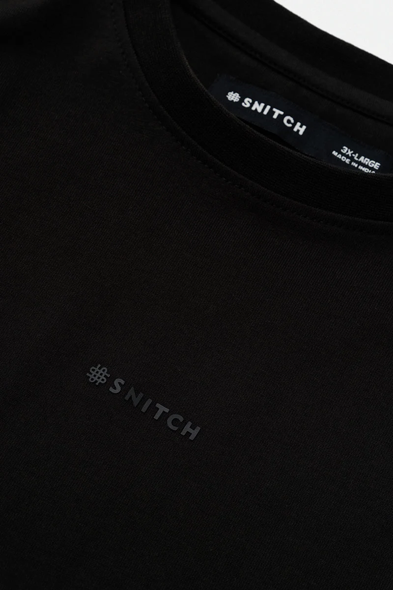 SNITCH Black Black Solid Half Sleeve Oversized Plus Size T-Shirt for Men | Best Price UAE