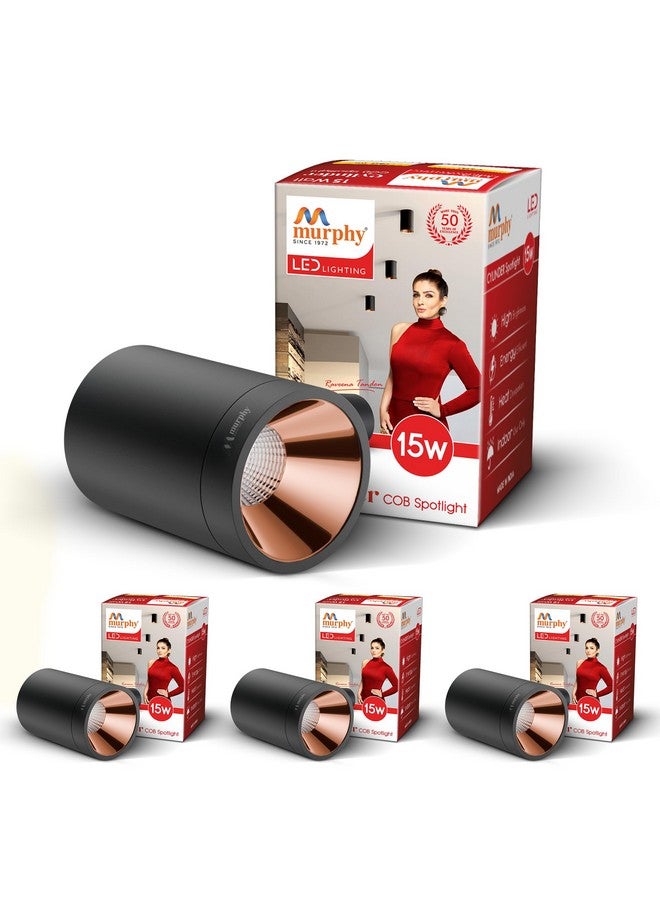 Murphy Aluminium 15W Black Body Cylindrical Surface Mounted Spot Light Down Light (Warm White, Pack Of 4) - Image 1