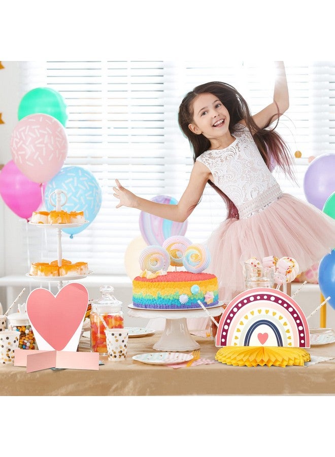 Marspark 10 Pieces Rainbow Birthday Party Decorations For Table Pastel Birthday Honeycomb Table Sign Boho Centerpieces Decor Heart Rainbow Paper Centerpiece For Baby Shower Christmas Gift(Cute Color) - Image 5