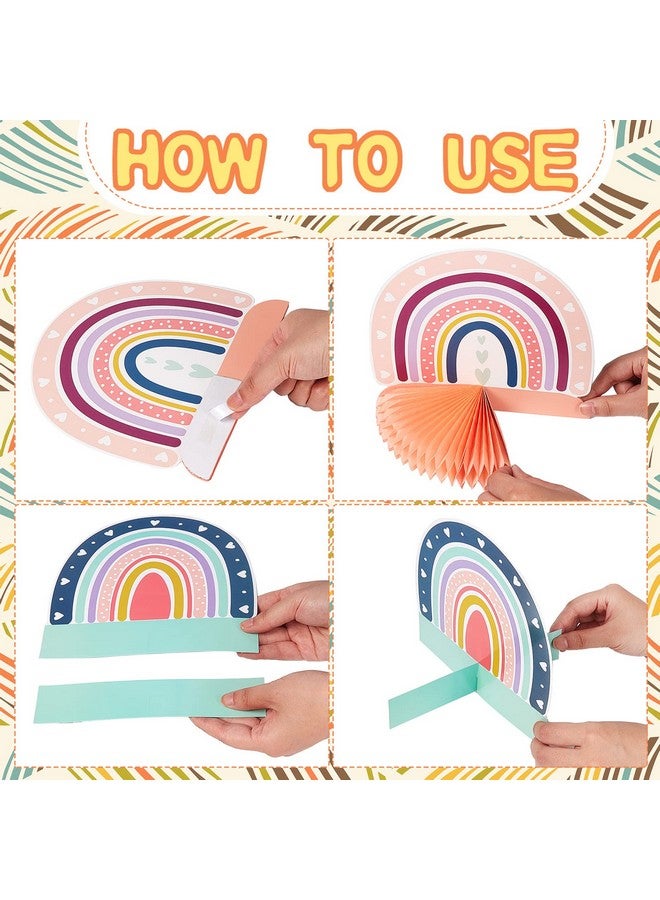 Marspark 10 Pieces Rainbow Birthday Party Decorations For Table Pastel Birthday Honeycomb Table Sign Boho Centerpieces Decor Heart Rainbow Paper Centerpiece For Baby Shower Christmas Gift(Cute Color) - Image 3