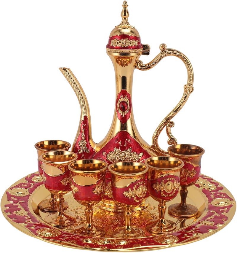 مجموعة إبريق قهوة تركي عتيقة فاخرة من سبيكة الزنك المتينة، مجموعة شاي تركي ممتازة، إبريق قهوة مقاوم للألوان يناسب حفلات الاستقبال (لون الفضي الأبيض) - Image 3