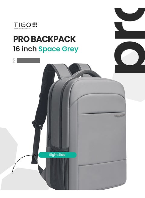 16 inch Waterproof Unisex Travel Backpack with USB Charging Port | Anti-Theft, Anti-Scratch Laptop Bag for Men, Women & Kids | Fits 16â€ Laptop Lightweight, Durable, Business & School Use Space Grey