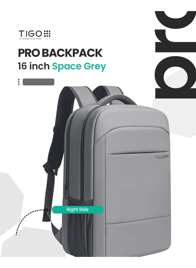 T I G O 16 inch Waterproof Unisex Travel Backpack with USB Charging Port | Anti-Theft, Anti-Scratch Laptop Bag for Men, Women & Kids | Fits 16” Laptop Lightweight, Durable, Business & School Use Space Grey - Image 1