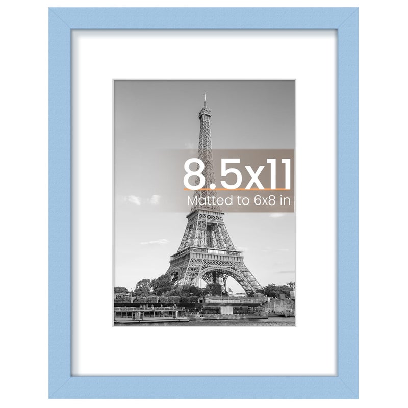 upsimples 8.5x11 Picture Frame  Display Pictures 6x8 with Mat or 8.5x11 Without Mat  Wall Hanging Photo Frame  Blue  1 Pack - Image 1