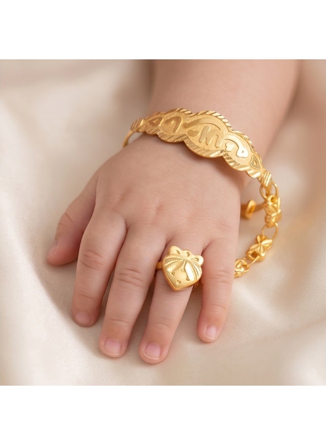 Bafleh Jewellery 21K Gold Adjustable Baby Bangle  Ring Set with Arabic Calligraph - Image 3